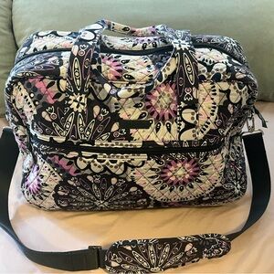 Vera Bradley Black Purple Gray Quilted Travel Bag with Shoulder Strap